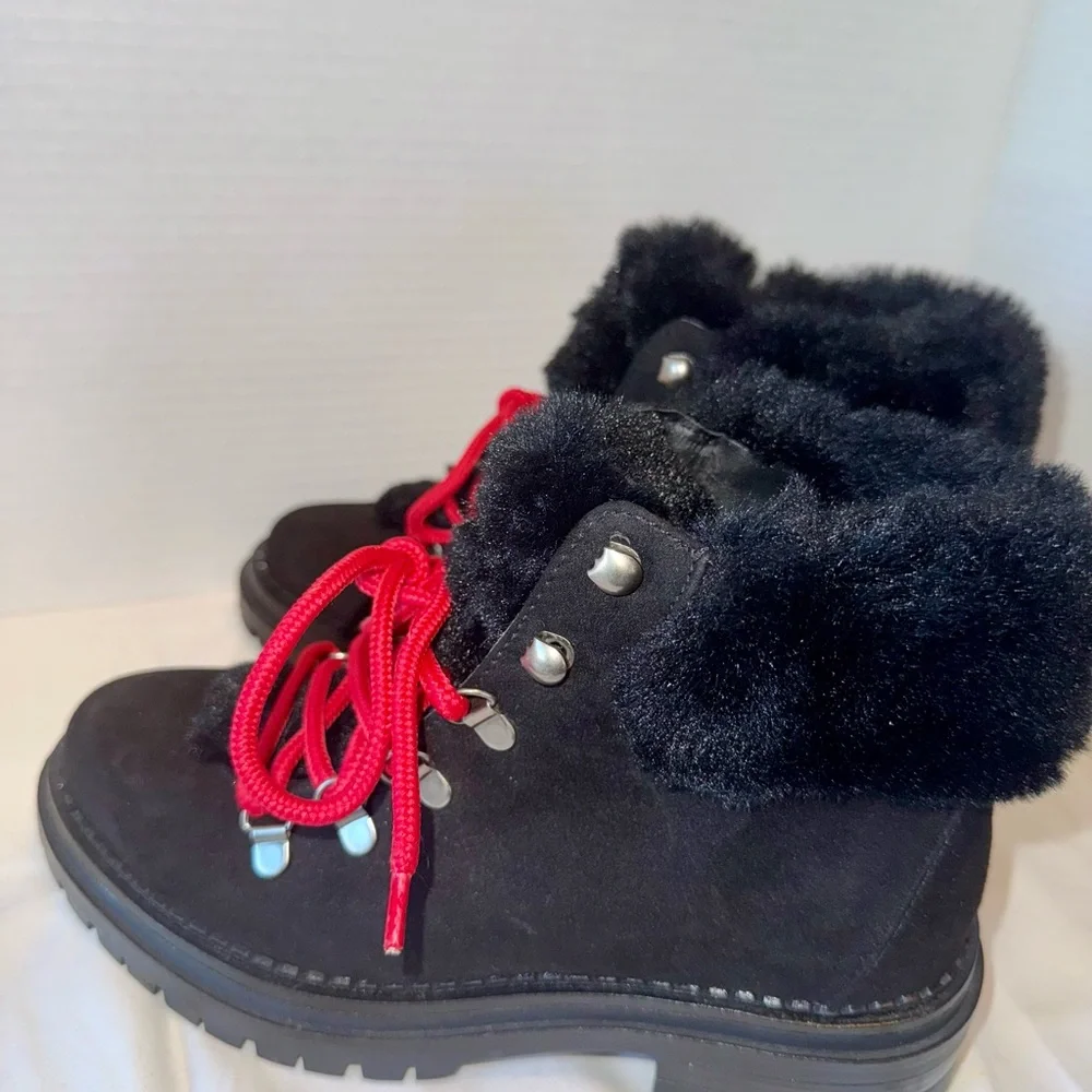 Sugar Black Red Women's Hike‎ Winter Fashion Boots Faux Fur Sz 6.5 Like New